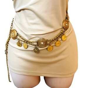Gold Chain Belt with Medallion Accents
